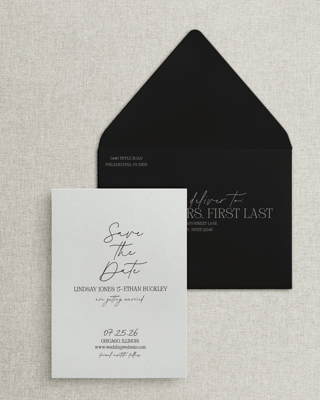 The Lindsay Save the Date Card & Envelope