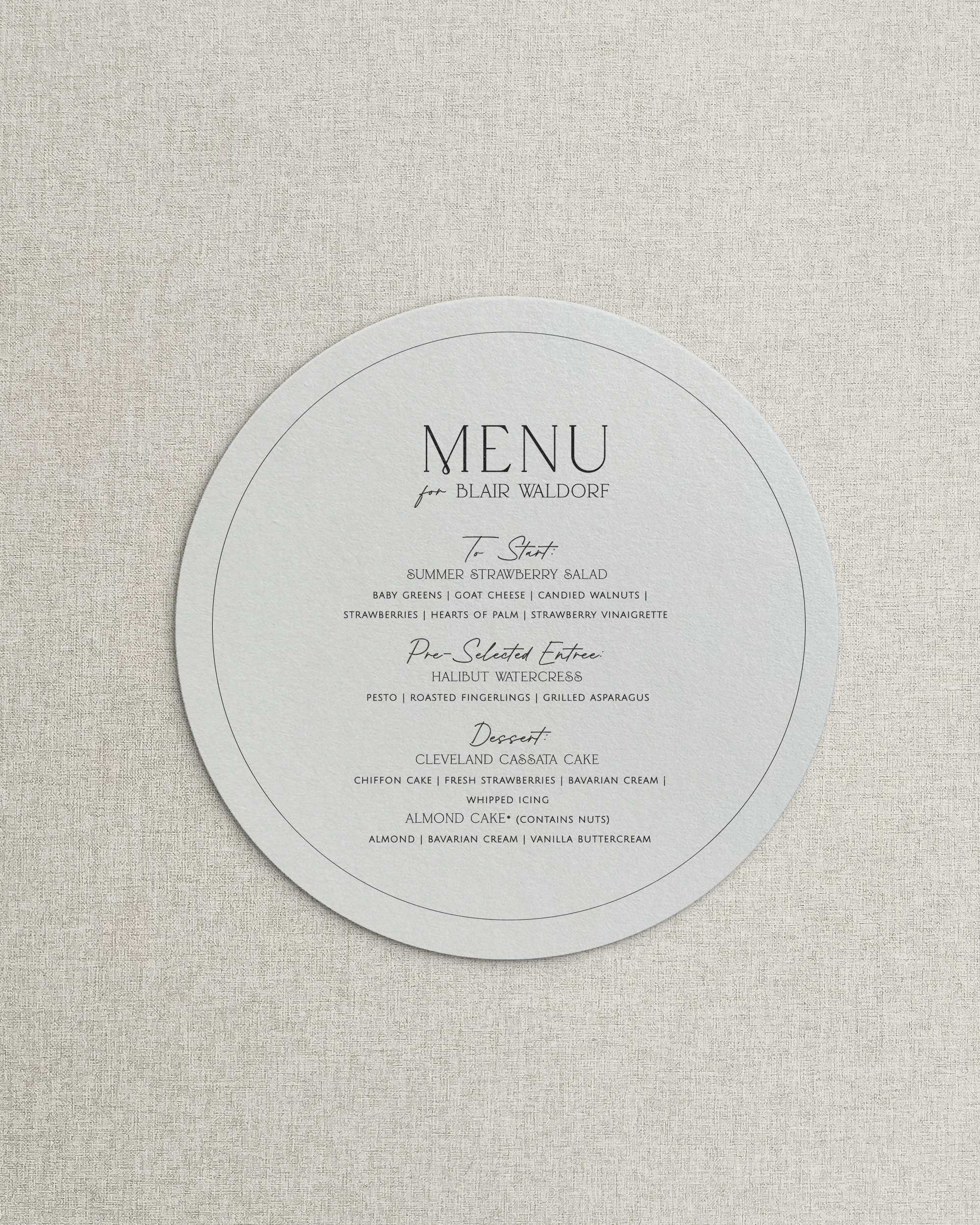 The Serena Simple Menu