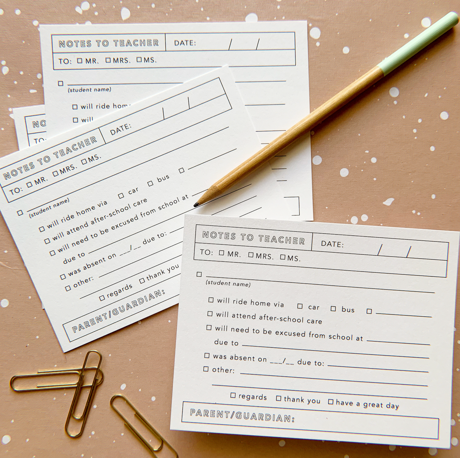 note to teacher card set