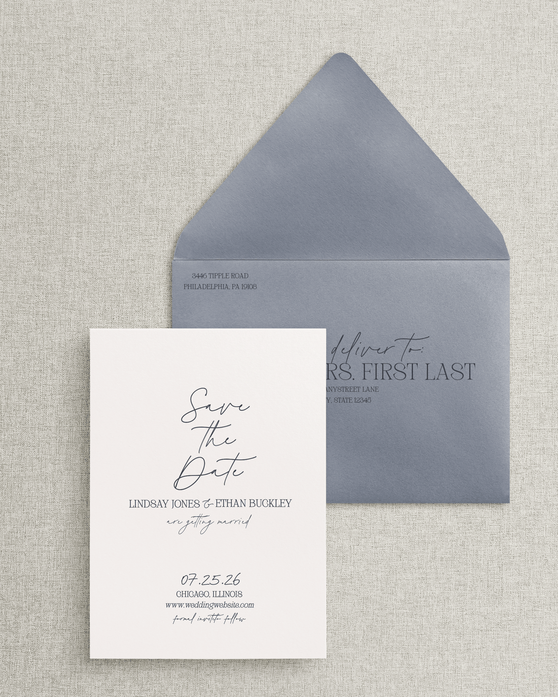 The Lindsay Save the Date Card & Envelope