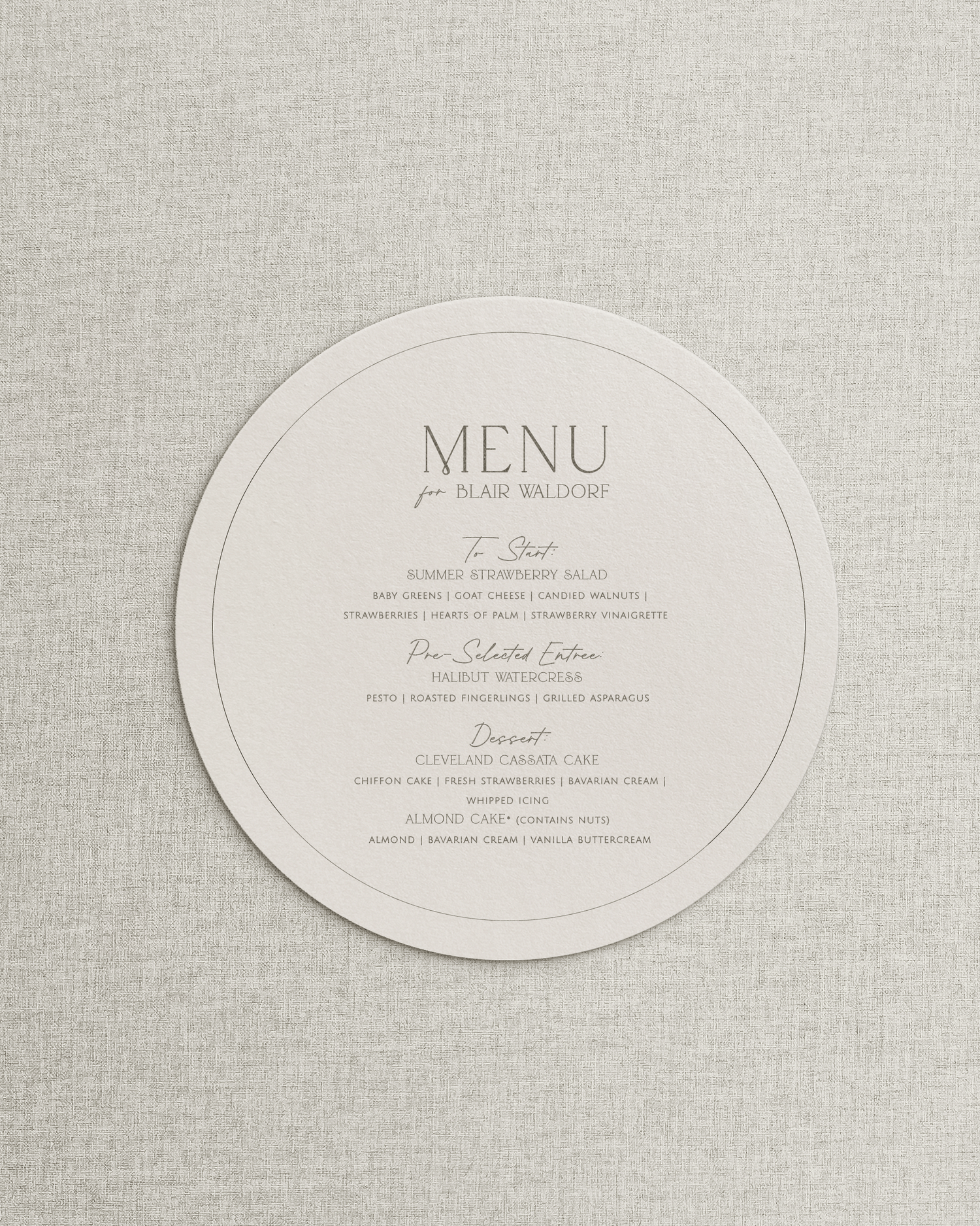 The Serena Simple Menu