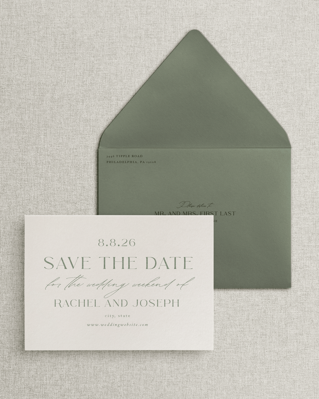 The Rachel Save the Date Card & Envelope