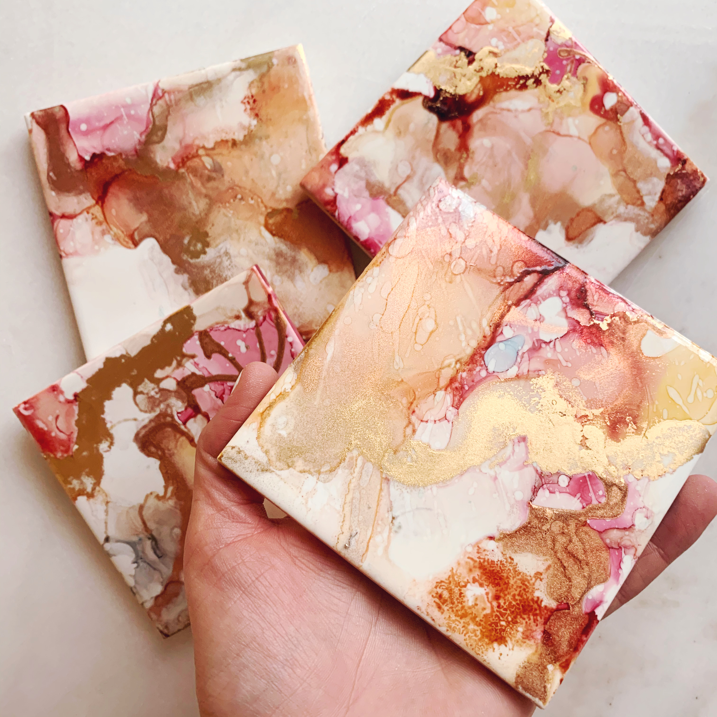 Marbled Coasters – rose gold studio